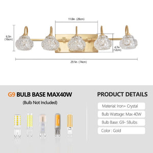English Elm 29 Inch Five Light Gold Crystal Vanity Bar Elegant Bathroom Mirror Wall Fixture W1340P206728