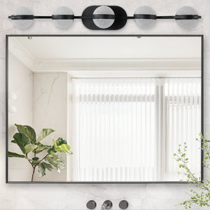 English Elm Same Matte Black Five Globe LED Vanity Light Frosted Acrylic Shades Bathroom Mirror Wall Fixture W1340P206793