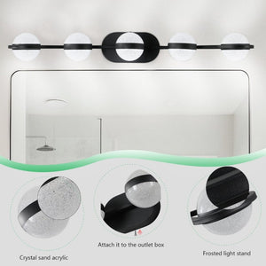 English Elm Same Matte Black Five Globe LED Vanity Light Frosted Acrylic Shades Bathroom Mirror Wall Fixture W1340P206793