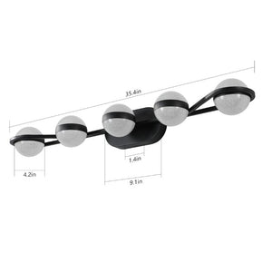 English Elm Same Matte Black Five Globe LED Vanity Light Frosted Acrylic Shades Bathroom Mirror Wall Fixture W1340P206793