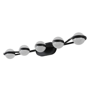 English Elm Same Matte Black Five Globe LED Vanity Light Frosted Acrylic Shades Bathroom Mirror Wall Fixture W1340P206793