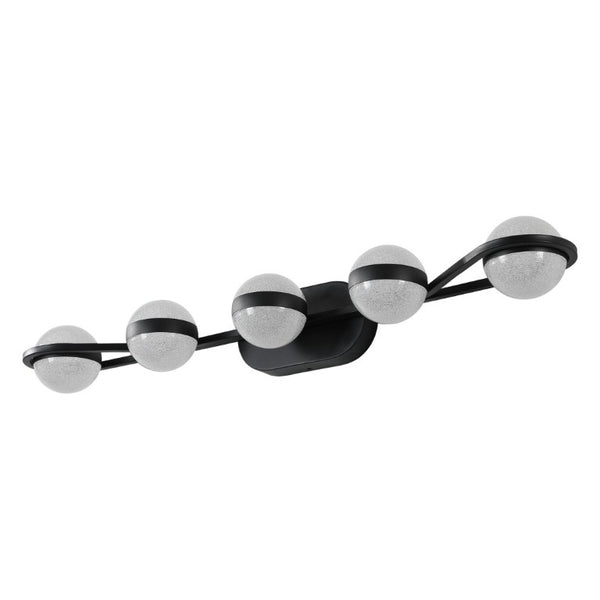English Elm Same Matte Black Five Globe LED Vanity Light Frosted Acrylic Shades Bathroom Mirror Wall Fixture W1340P206793