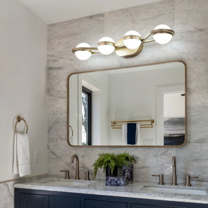 English Elm Same Four Globe LED Vanity Bar Champagne Gold Frame Crystal Acrylic Shades Bath Mirror W1340P206795