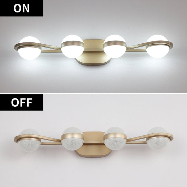 English Elm Same Four Globe LED Vanity Bar Champagne Gold Frame Crystal Acrylic Shades Bath Mirror W1340P206795