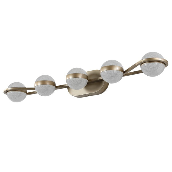 English Elm Same Five Bulb LED Vanity Light Frosted Acrylic Shades Champagne Gold Bathroom Wall Fixture W1340P206796