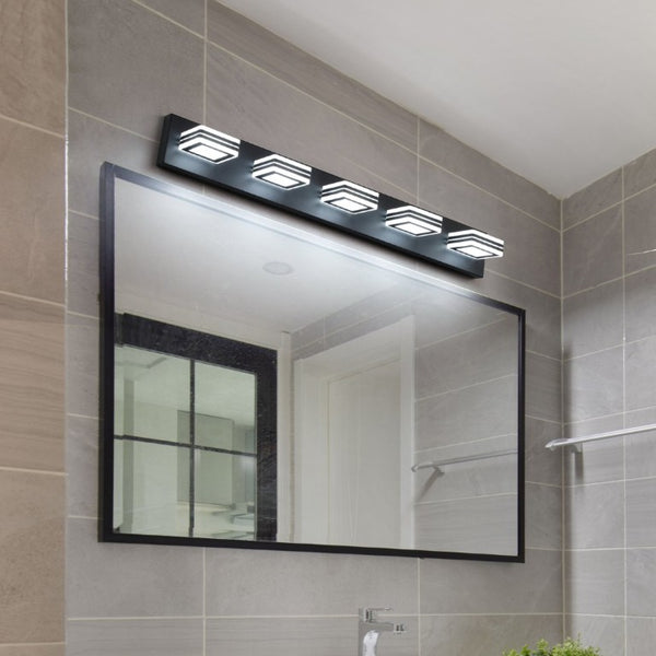 English Elm Same Matte Black Five Light LED Vanity Fixture with Square Acrylic Shades for Bathroom W1340P206799