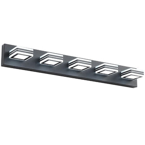 English Elm Same Matte Black Five Light LED Vanity Fixture with Square Acrylic Shades for Bathroom W1340P206799