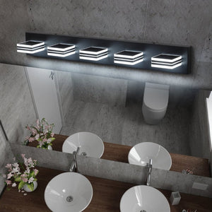 English Elm Same Matte Black Five Light LED Vanity Fixture with Square Acrylic Shades for Bathroom W1340P206799