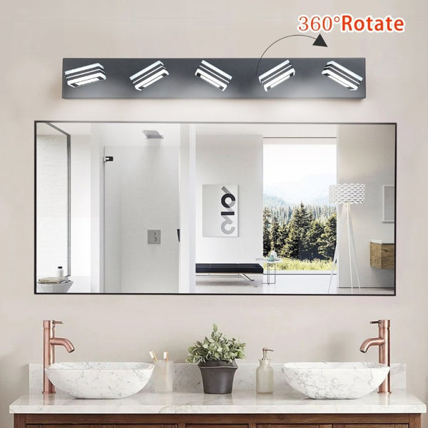 English Elm Same Matte Black Five Light LED Vanity Fixture with Square Acrylic Shades for Bathroom W1340P206799