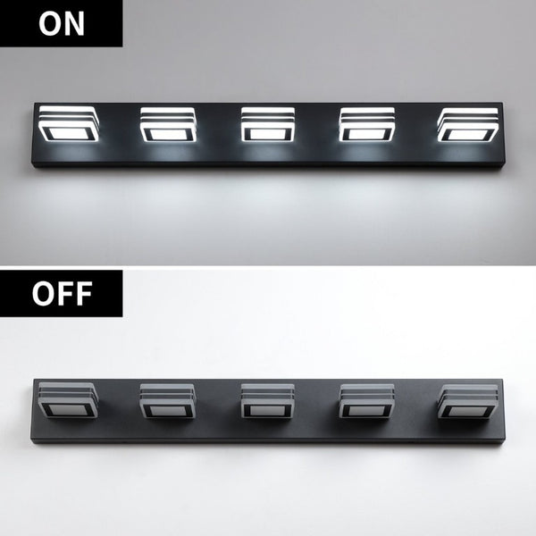English Elm Same Matte Black Five Light LED Vanity Fixture with Square Acrylic Shades for Bathroom W1340P206799