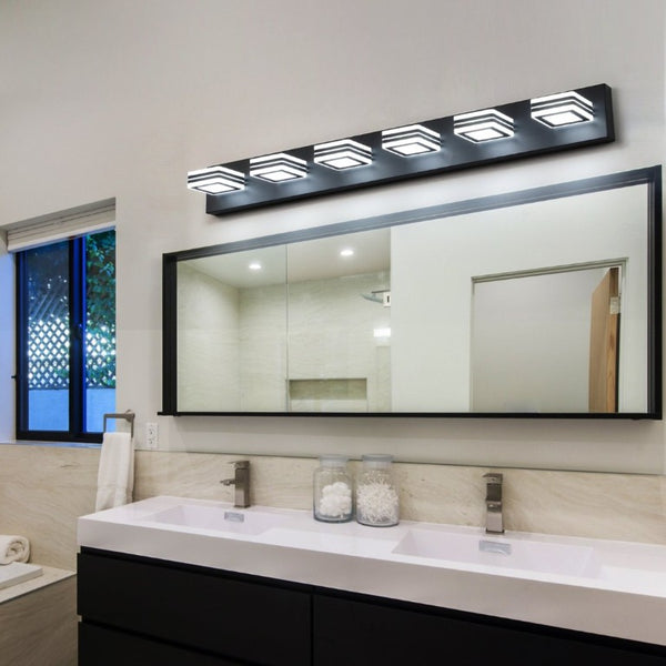 English Elm Same Matte Black Six Light LED Vanity Bar with Square Acrylic Shades for Bath Mirror W1340P206801