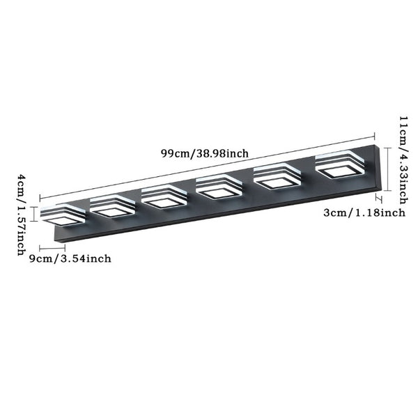 English Elm Same Matte Black Six Light LED Vanity Bar with Square Acrylic Shades for Bath Mirror W1340P206801