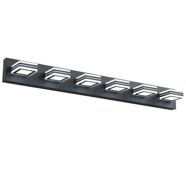 English Elm Same Matte Black Six Light LED Vanity Bar with Square Acrylic Shades for Bath Mirror W1340P206801