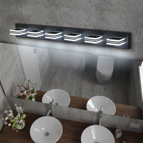 English Elm Same Matte Black Six Light LED Vanity Bar with Square Acrylic Shades for Bath Mirror W1340P206801