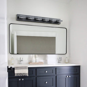 English Elm Same Matte Black Six Light LED Vanity Bar with Square Acrylic Shades for Bath Mirror W1340P206801