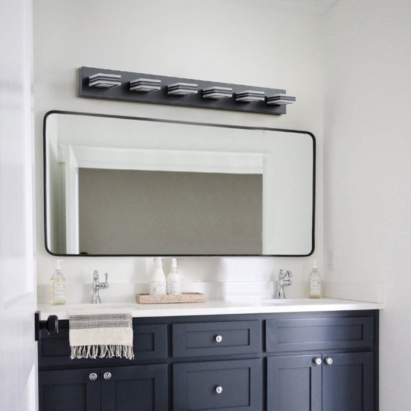 English Elm Same Matte Black Six Light LED Vanity Bar with Square Acrylic Shades for Bath Mirror W1340P206801