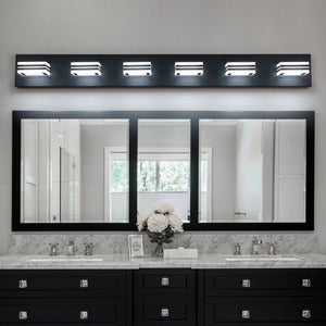 English Elm Same Matte Black Six Light LED Vanity Bar with Square Acrylic Shades for Bath Mirror W1340P206801