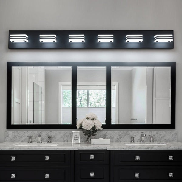 English Elm Same Matte Black Six Light LED Vanity Bar with Square Acrylic Shades for Bath Mirror W1340P206801