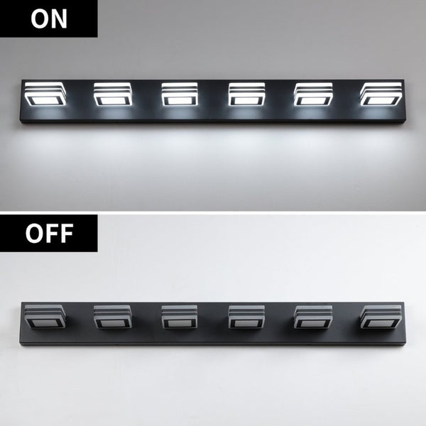 English Elm Same Matte Black Six Light LED Vanity Bar with Square Acrylic Shades for Bath Mirror W1340P206801