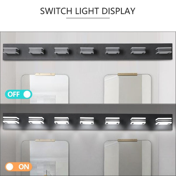 English Elm Same Matte Black 7-Light LED Vanity Bar with Square Acrylic Shades for Bathroom W1340P206803
