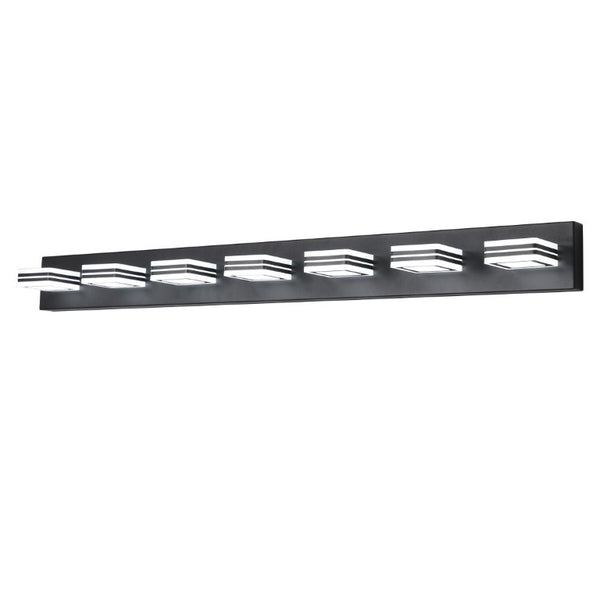 English Elm Same Matte Black 7-Light LED Vanity Bar with Square Acrylic Shades for Bathroom W1340P206803