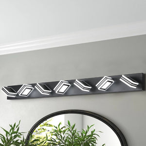 English Elm Same Matte Black 7-Light LED Vanity Bar with Square Acrylic Shades for Bathroom W1340P206803