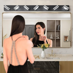 English Elm Same Matte Black 7-Light LED Vanity Bar with Square Acrylic Shades for Bathroom W1340P206803