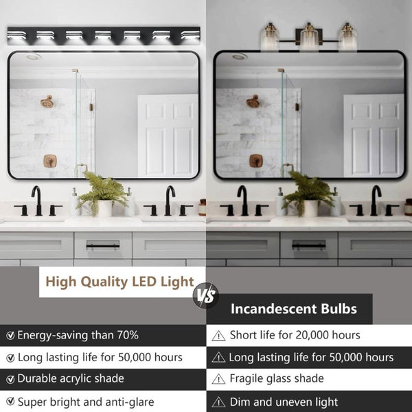 English Elm Same Matte Black 7-Light LED Vanity Bar with Square Acrylic Shades for Bathroom W1340P206803