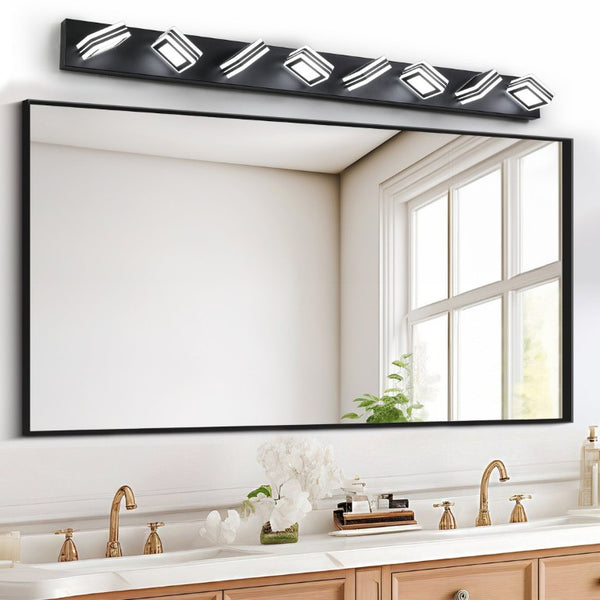 English Elm 52 Inch Matte Black LED Vanity Light Eight Globe Acrylic Shades Dimmable Bathroom Wall Fixture W1340P206804
