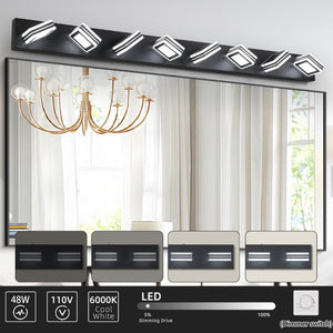 English Elm 52 Inch Matte Black LED Vanity Light Eight Globe Acrylic Shades Dimmable Bathroom Wall Fixture W1340P206804