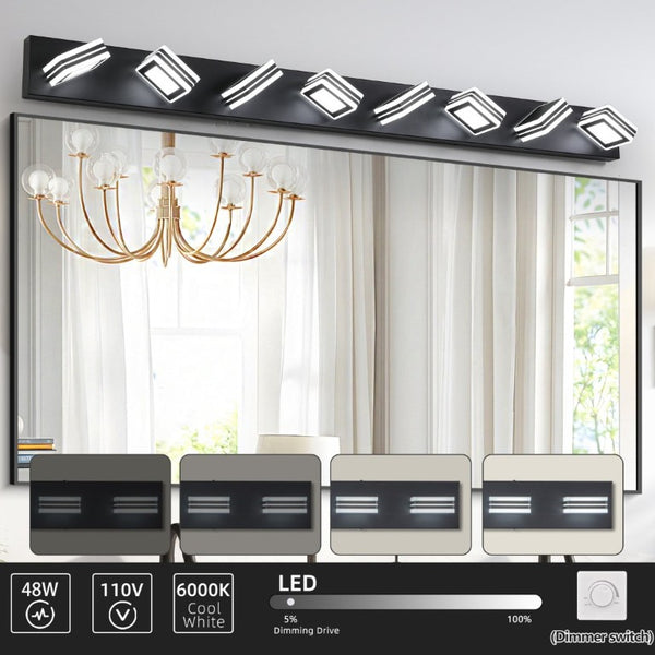 English Elm 52 Inch Matte Black LED Vanity Light Eight Globe Acrylic Shades Dimmable Bathroom Wall Fixture W1340P206804