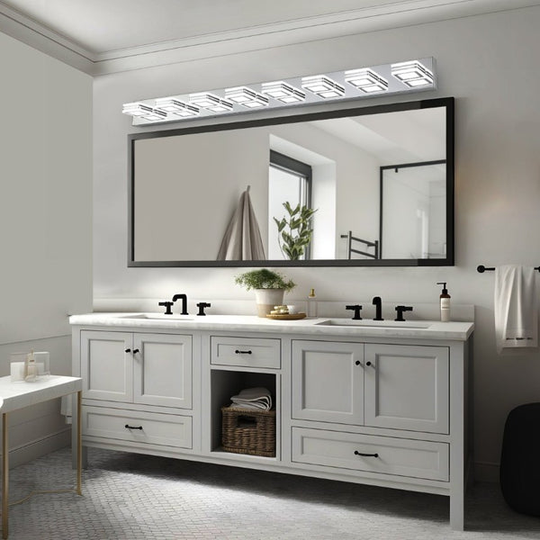 English Elm 52 Inch Chrome Eight Head LED Vanity Light with Square Acrylic Shades for Bathroom Mirror W1340P206809