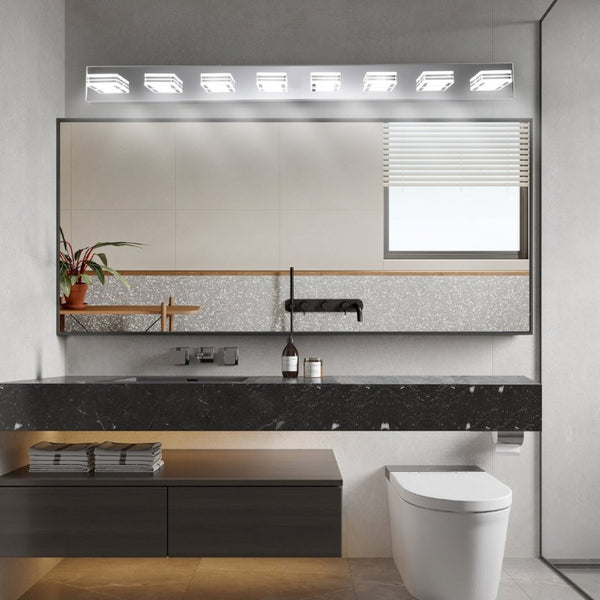 English Elm 52 Inch Chrome Eight Head LED Vanity Light with Square Acrylic Shades for Bathroom Mirror W1340P206809