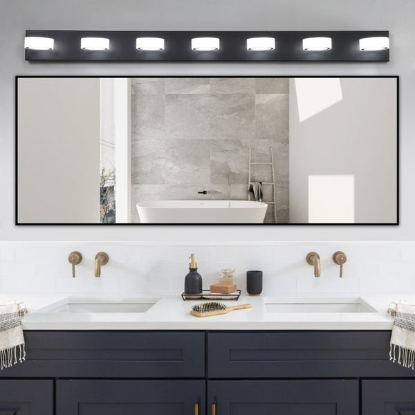 English Elm 52 Inch 7 Globe LED Vanity Light Matte Black Iron Frame Dimmable Bathroom Wall Bar W1340P206813