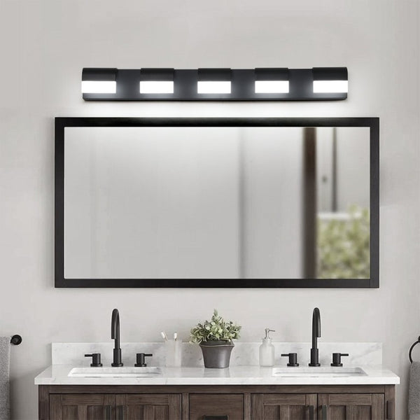 English Elm Modern Matte Black Five Light LED Vanity Bar Daylight Glow for Bathroom Mirror W1340P206819