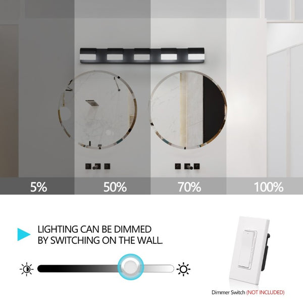English Elm Modern Matte Black Five Light LED Vanity Bar Daylight Glow for Bathroom Mirror W1340P206819