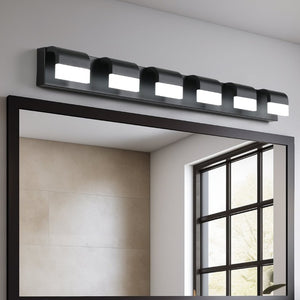 English Elm Modern Matte Black Six Light LED Vanity Bar Bright Acrylic Bath Wall Fixture W1340P206820