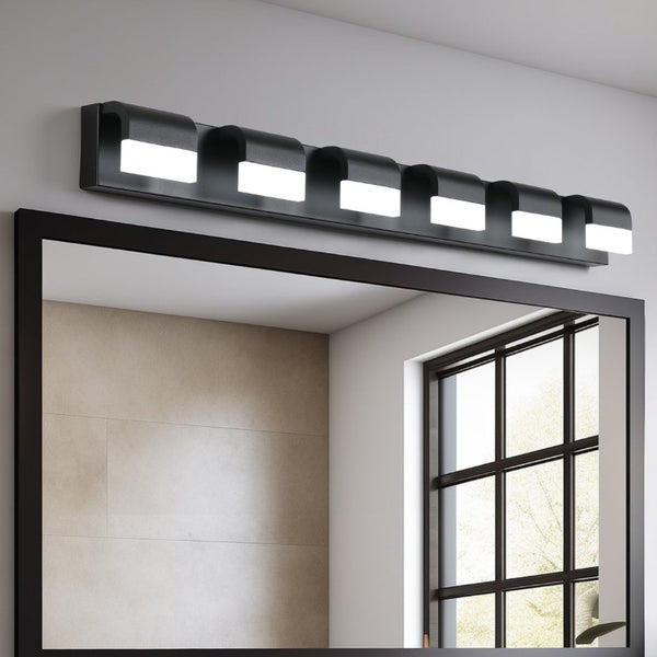 English Elm Modern Matte Black Six Light LED Vanity Bar Bright Acrylic Bath Wall Fixture W1340P206820