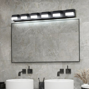 English Elm Modern Matte Black Six Light LED Vanity Bar Bright Acrylic Bath Wall Fixture W1340P206820