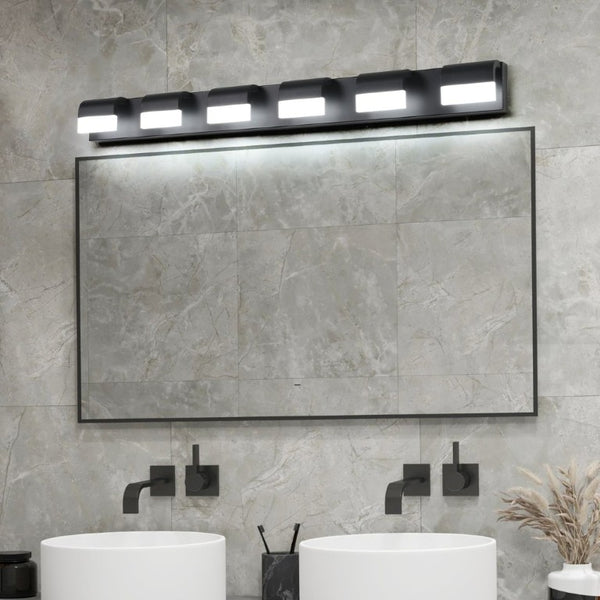 English Elm Modern Matte Black Six Light LED Vanity Bar Bright Acrylic Bath Wall Fixture W1340P206820