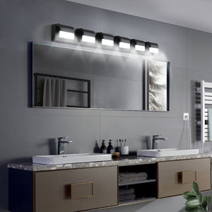 English Elm Modern Matte Black Six Light LED Vanity Bar Bright Acrylic Bath Wall Fixture W1340P206820