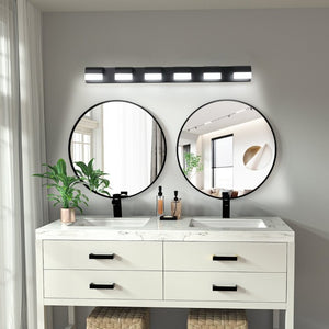 English Elm Modern Matte Black Six Light LED Vanity Bar Bright Acrylic Bath Wall Fixture W1340P206820