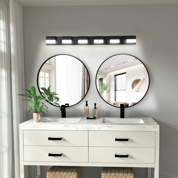 English Elm Modern Matte Black Six Light LED Vanity Bar Bright Acrylic Bath Wall Fixture W1340P206820