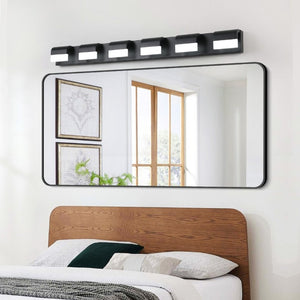 English Elm Modern Matte Black Six Light LED Vanity Bar Bright Acrylic Bath Wall Fixture W1340P206820