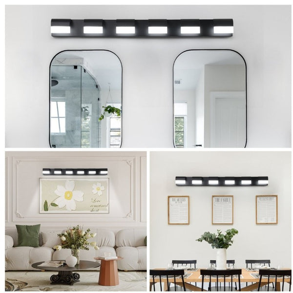 English Elm Modern Matte Black Six Light LED Vanity Bar Bright Acrylic Bath Wall Fixture W1340P206820