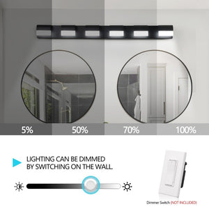 English Elm Modern Matte Black Six Light LED Vanity Bar Bright Acrylic Bath Wall Fixture W1340P206820