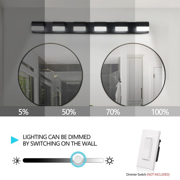 English Elm Modern Matte Black Six Light LED Vanity Bar Bright Acrylic Bath Wall Fixture W1340P206820