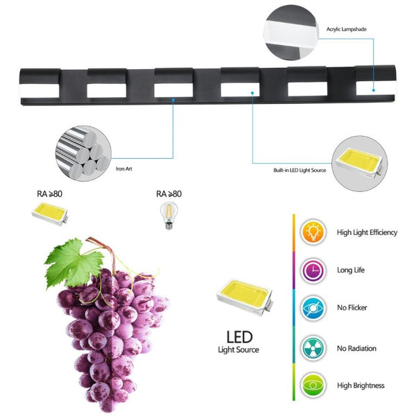 English Elm Modern Matte Black Six Light LED Vanity Bar Bright Acrylic Bath Wall Fixture W1340P206820