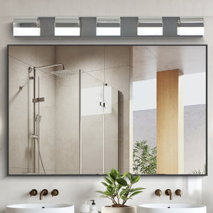 English Elm Same Modern 5 Light LED Vanity Bar Stainless Steel Acrylic Shades Over Bath Mirror W1340P206823
