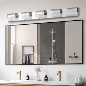 English Elm Same Modern 5 Light LED Vanity Bar Stainless Steel Acrylic Shades Over Bath Mirror W1340P206823